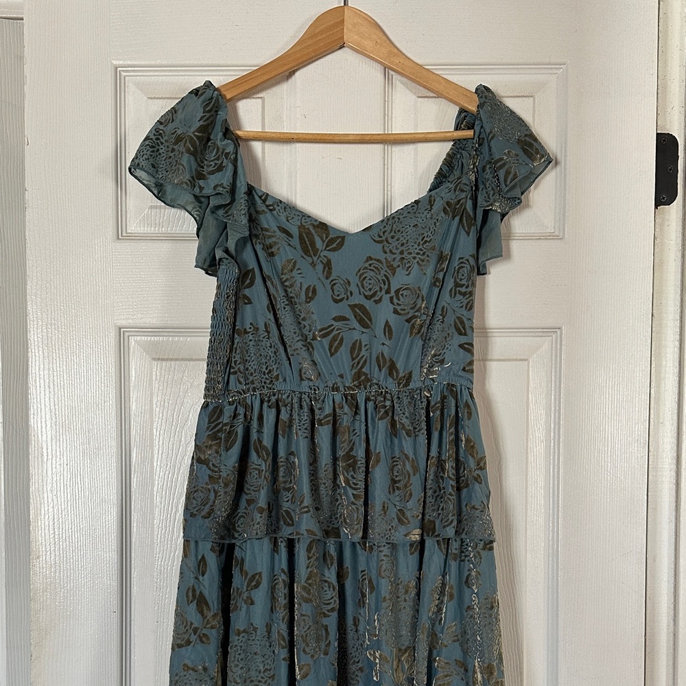 Bohme Blue and Brown Floral Midi Dress